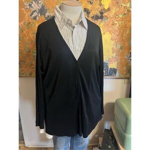 Vintage Eileen Fisher Woman Nlack Slinky Knit Lightweight Black One Button Cardi